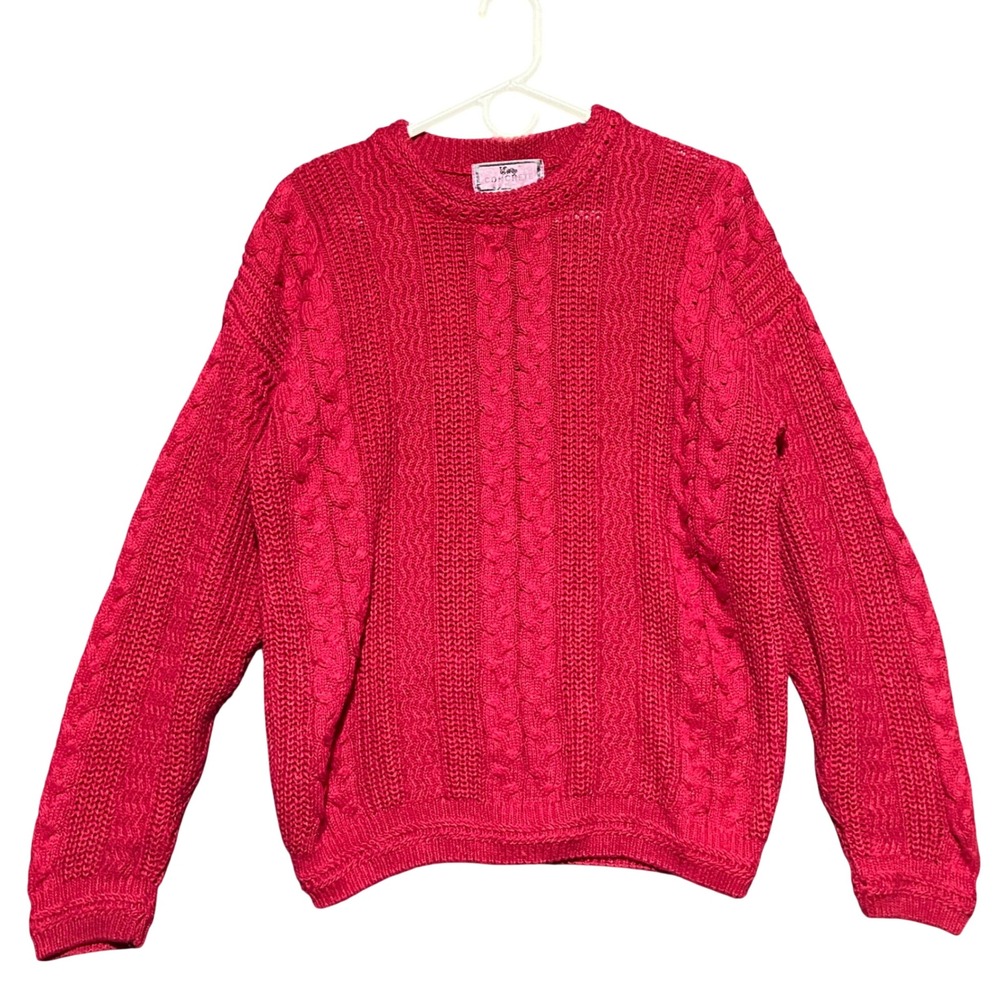 Vintage Concrete Mix Vibrant Red‎ Cable Knit Sweater Women's Size S Pullover 90s